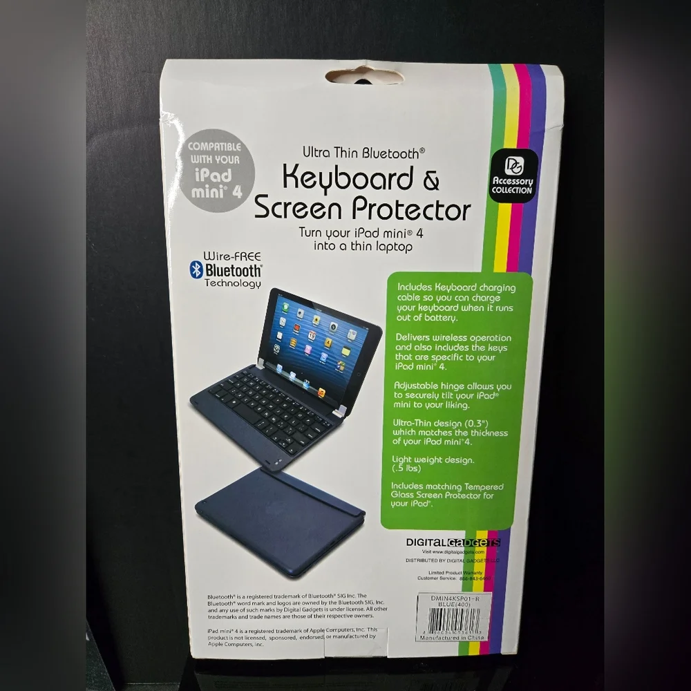 Ultra Thin Bluetooth Keyboard & Screen Protector for iPad Mini 4